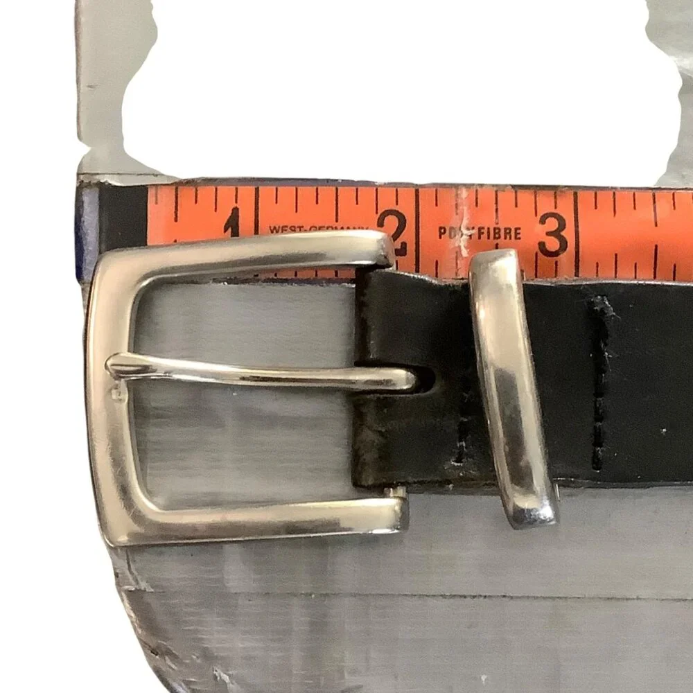 Vtg Black Leather Mens Belt Silver Buckle‎ 37-41” Waist 1.25